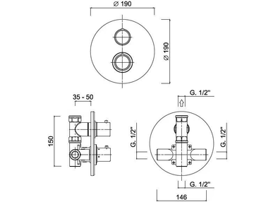 SURF - F8212 - 2 hole thermostatic shower tap with plate by Rubinetteria Giulini - view 3